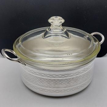Vintage Pyrex Glass Casserole Dish In Silver Plated Frame - Sheffield (#59726) 1