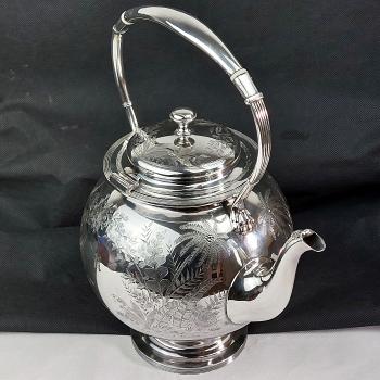 Magnificent Victorian Silver Plated Large 4 Pint Tea Kettle - Sheffield (#59736) 1