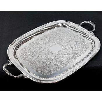 Silver Plated Tea Serving Tray - Chased - Sheffield - Vintage (#59743) 1