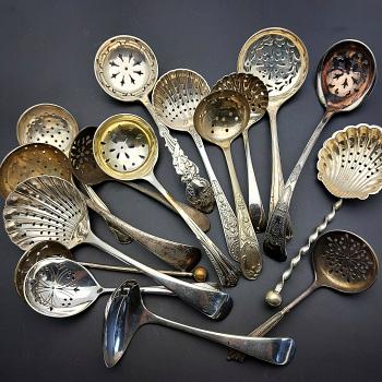 Bulk Quantity Lot Of 16x Antique Silver Plated Sifting / Straining Ladles (#59745) 1