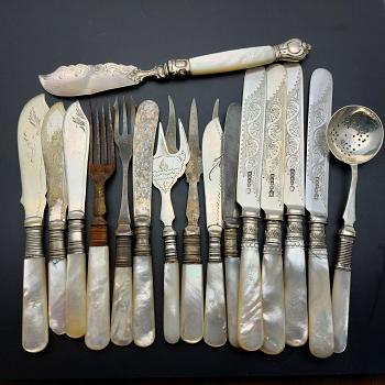 Collection Of Mother Of Pearl Handled Cutlery Flatware Silver & Plated (#59748) 1