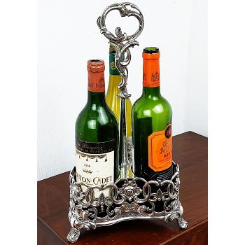 Beautiful Victorian Triple Wine Bottle Coaster Stand Silver Plated Antique (#59786) 1