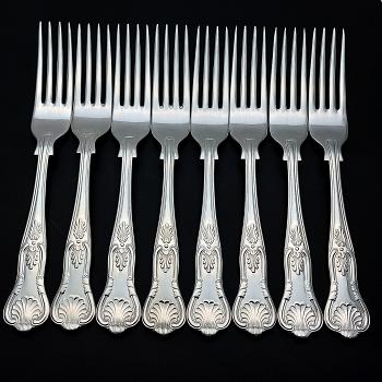 Kings Pattern - Set Of 8 Dinner Forks Epns A1 Sheffield Silver Plated (#59790) 1
