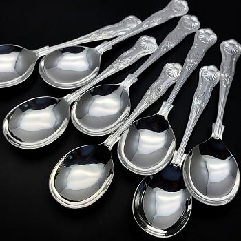 Kings Pattern - Set Of 8 Soup Spoons Epns A1 Sheffield Silver Plated (#59793) 1