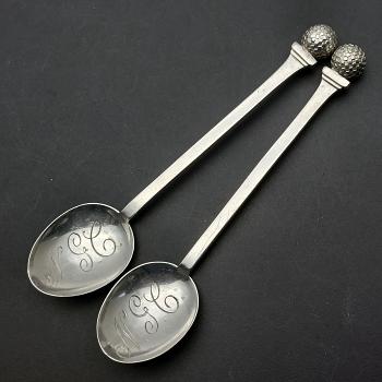 2x Sterling Silver Ngc Golf Golfing Club Spoons - Birmingham 1930 Vintage (#59820) 1
