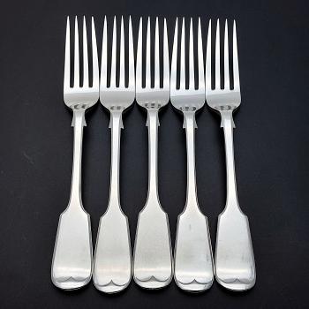 5x Fiddle Pattern Side / Dessert Forks - Silver Plated - Antique (#59842) 1