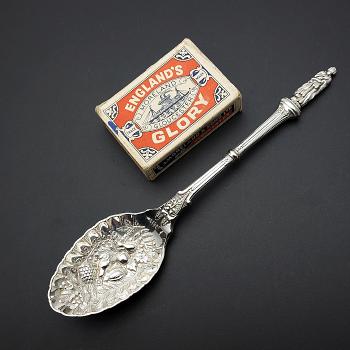 Beautiful Victorian Berry Bowl Jam Spoon - Apostle Handle - Silver Plated (#59852) 1