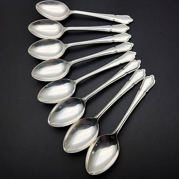 Dubarry Pattern Set Of 8 Tea Spoons - Walker & Hall Silver Plated Vintage (#59856) 1