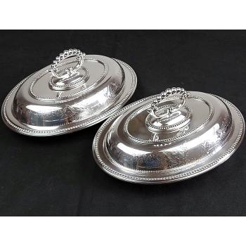 Pair Ornate Double Entrée Serving Dishes - Silver Plated - Antique (#59862) 1