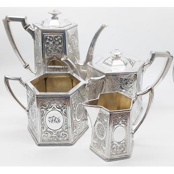 Ornate Large Victorian Tea & Coffee Service Set - Silver Plated - Sheffield (#59863) 1