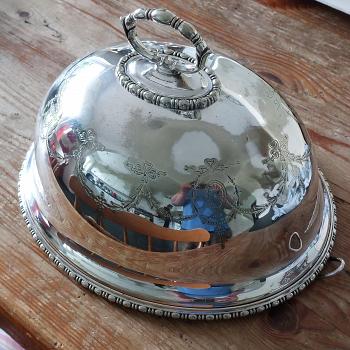 Antique Silver Plated Small Meat Dish Cover Dome - Worn - Atkin Bros Sheffield (#59872) 1