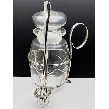 Silver Plated & Cut Glass Pickle Jar With Stand & Fork - Vintage (#59874) 1