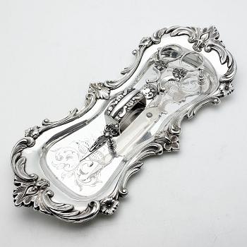 Victorian Silver Plated Candle Scissors & Ornate Tray - Antique (#59876) 1