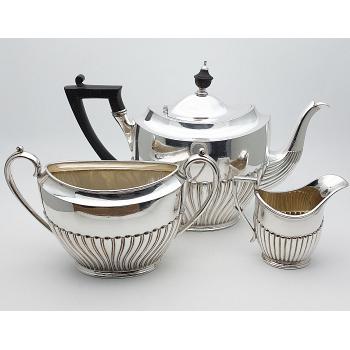 Antique 3pc Harlequin Tea Service Set - Silver Plated - James Dixon Sheffield (#59881) 1