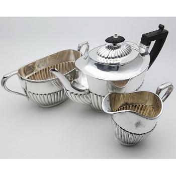 Antique 3pc Harlequin Semi Fluted Tea Service Set - Sheffield Silver Plated (#59883) 1
