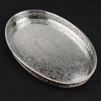 Silver Plated Chased Tea Service Serving Tray - Sheffield Vintage (#59890) 1