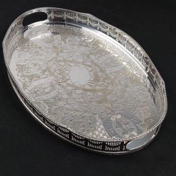 Silver Plated Larger Chased Tea Service Serving Tray - Viners Sheffield Vintage (#59891) 1