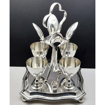 Silver Plated Egg Cup Cruet Set With Spoons - Vintage (#60024) 1
