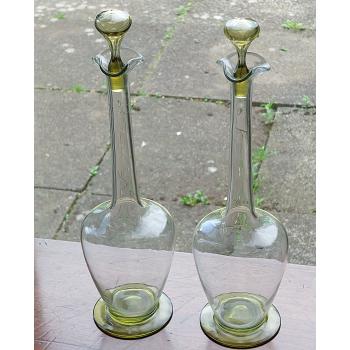 Gorgeous Pair Of Blown Glass Decanters With Elongated Necks Vintage (#60042) 1