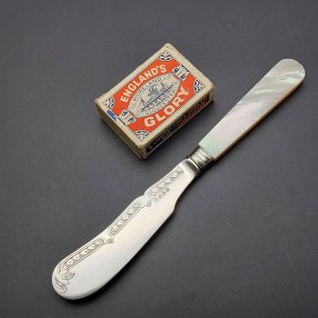 Antique Mother Of Pearl Handled Butter Spreader Knife Silver Plated (#60150) 1