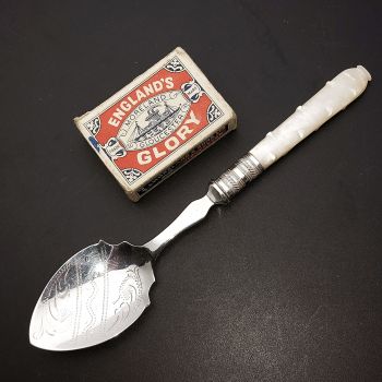 Gnarled Mother Of Pearl Handle Jam Spoon Silver Plated Antique (#60207) 1