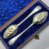 Beautiful Cased Pair Of Berry Bowl Spoons - Silver Plated - Antique (#59666) 3