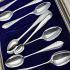 Antique Cased Silver Plated Coffee Spoons & Tongs - Sheffield Bright Cut (#59848) 2