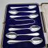 Antique Cased Silver Plated Coffee Spoons & Tongs - Sheffield Bright Cut (#59848) 6