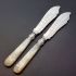 Pair Of Mother Of Pearl Handled Butter Knives - Silver Plated Antique (#60155) 3
