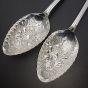 Beautiful Lily Pattern Berry Bowl Serving Spoons Pair - Silver Plated Antique (#60181) 2