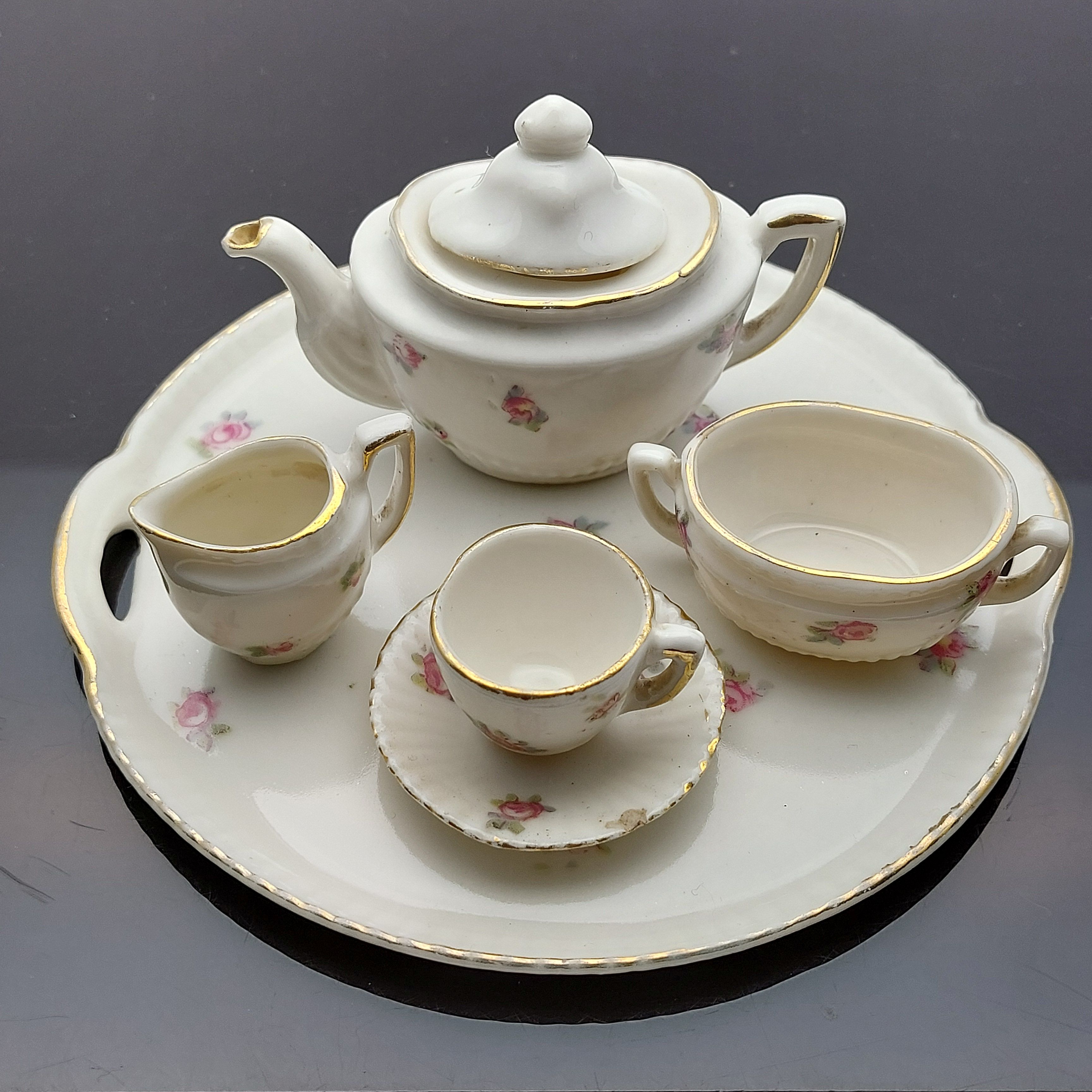 Miniature Tea Set With Functional Teapot Cloisonné And Ceramic