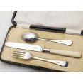 Antique Cased Childs 3 Piece Cutlery Set Silver Plated Bright Cut (#100449) 2