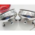 Gorgeous Pair Victorian Salt Pots With Spoons & Red Glass Liners Silver Plated (#100456) 2