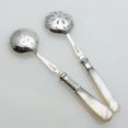 2x Mother Of Pearl Handle Sifting Straining Ladles Silver Plated Antique Epns (#99594) 2
