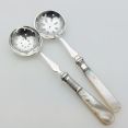 2x Mother Of Pearl Handle Sifting Straining Ladles Silver Plated Antique Epns (#99594) 4