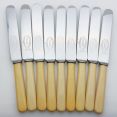 Faux Bone Handled Set Of 9 Palette Side/dessert Knives Vintage Steel (#99900) 2