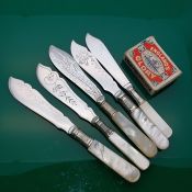5x Mother Of Pearl Handled Butter Knives Silver Plated  Banded Ferrules (#60880) 3