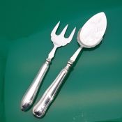 Large Cream Spoon Old English Thread + Serving Fork Silver Plated Antique (#60989) 2