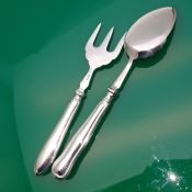 Large Cream Spoon Old English Thread + Serving Fork Silver Plated Antique (#60989) 3