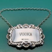 Sterling Silver Vodka Decanter Ticket Bottle Label Birmingham 1974 (#61789) 2