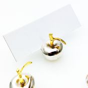 Set Of 6 Small Apple Shape Menu / Name Place Holders #1 - Silver Plated (#99763) 2