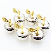 Set Of 6 Small Apple Shape Menu / Name Place Holders #1 - Silver Plated (#99763) 3