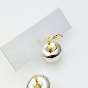 Set Of 6 Small Apple Shape Menu / Name Place Holders #2 - Silver Plated (#99764) 2