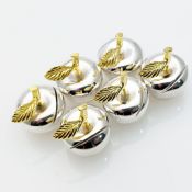 Set Of 6 Small Apple Shape Menu / Name Place Holders #2 - Silver Plated (#99764) 3