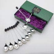 Set Of 10 Silver Plated Coffee Bean Spoons Epns - Boxed - Vintage (#99773) 2