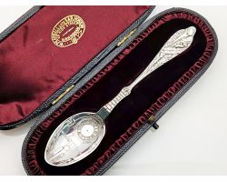 Superb Heavy 36g Sterling Silver Birth Record Spoon Crane & Baby Cased (#100001)