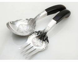 Pair Of Malay Silver Salad Servers - Vintage - 188g (#100002)