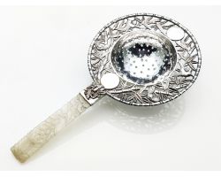 Beautiful Antique Chinese Silver & Carved Jade Tea Strainer (#100003)