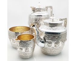 Magnificent Zodiac 4 Piece Tea Service Set C. 1885 - Antique Silver Plated (#100006)