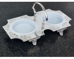 Gorgeous Victorian Double Pickle Dish Silver Plated & Milk Glass Antique (#100012)